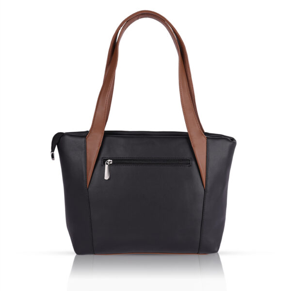 BEUTEL Classic Black Tote Bag – Chic Faux Leather Handbag with Brown Handles, Ideal for Work, Shopping & Daily Essentials