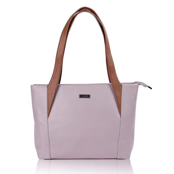 Beutel Classic Lavander Tote Bag – Chic Faux Leather Handbag with Brown Handles, Ideal for Work, Shopping & Daily Essentials, Stylish & Spacious Shoulder Bag