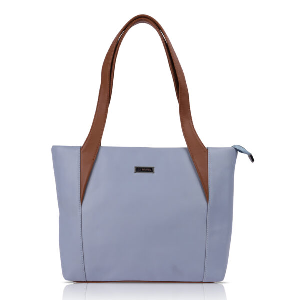 Beutel Classic Light Blue Tote Bag – Chic Faux Leather Handbag with Brown Handles, Ideal for Work, Shopping & Daily Essentials, Stylish & Spacious Shoulder Bag