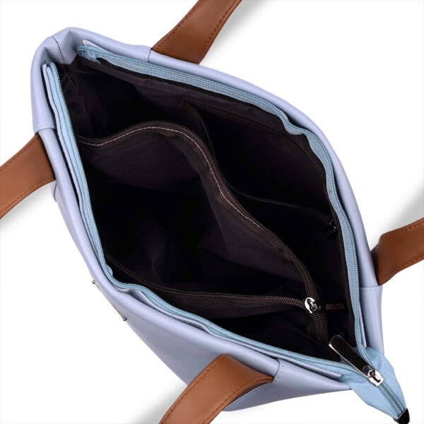 Beutel Classic Light Blue Tote Bag – Chic Faux Leather Handbag with Brown Handles, Ideal for Work, Shopping & Daily Essentials, Stylish & Spacious Shoulder Bag