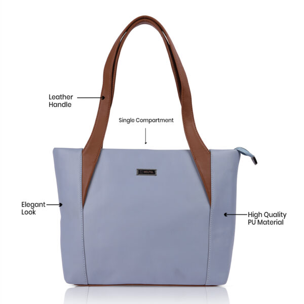 Beutel Classic Light Blue Tote Bag – Chic Faux Leather Handbag with Brown Handles, Ideal for Work, Shopping & Daily Essentials, Stylish & Spacious Shoulder Bag